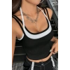 Kadın Beyaz Siyah Çift Renk Çapraz Askılı Crop Top Bluz