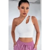Kadın Beyaz Tek Omuz Cut Out Detaylı Crop Top Bluz