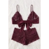 Kadın Bordo Dantelli & Kurdelalı Sütyen Külot Takımı