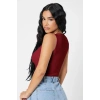 Kadın Bordo Kare Yaka Crop Top Bluz