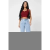 Kadın Bordo Modern Fit Kare Yaka Crop Top Bluz