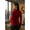 Kadın Bordo Parmak Geçmeli Uzun Kollu Body Esnek Fit Bluz