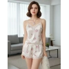 Kadın Ekru Gül Desenli Askılı Dantel Detaylı Pijama Takımı Şık Ve Rahat Tasarım
