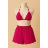 Kadın Fuşya Şortlu Belden Ve Boyundan Bağlamalı Bikini Takımı
