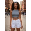 Kadın Gri Modern Fit Çapraz Bağlamalı Crop Top Büstiyer