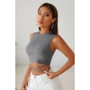 Kadın Gri Modern Fit Çapraz Bağlamalı Crop Top Büstiyer