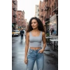 Kadın Gri Modern Fit Kare Yaka Crop Top Bluz
