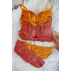 Kadın Hardal Kiremit Dolgulu Balenli Sütyen Ve Külot Takımı 2’li Paket