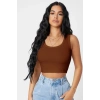 Kadın Kahverengi Modern Fit Kare Yaka Crop Top Bluz
