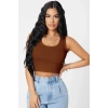 Kadın Kahverengi Modern Fit Kare Yaka Crop Top Bluz