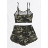 Kadın Kamuflaj Desenli Askılı Crop Top Ve Şortlu Gecelik Takım