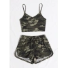 Kadın Kamuflaj Desenli Askılı Crop Top Ve Şortlu Gecelik Takım