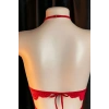 Kadın Kırmızı Dantel Tül Detaylı Derin V Yaka Teddy Gecelik Seksi Şık İç Giyim