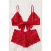 Kadın Kırmızı Dantelli & Kurdelalı Sütyen Külot Takımı