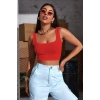Kadın Kırmızı Kalın Askılı Crop Top Büstiyer Esnek Kumaş Şık Basic Kadın Üst Giyim