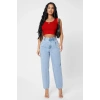 Kadın Kırmızı Kare Yaka Crop Top Bluz