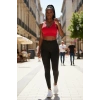 Kadın Kırmızı Modern Fit Derin Göğüs Dekolteli Şık Crop Top Bluz