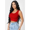 Kadın Kırmızı Modern Fit Kare Yaka Crop Top Bluz