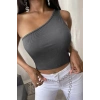 Kadın Koyu Gri Tek Omuz Crop Büstiyer