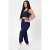 Kadın Laciver Premium Görünümlü Kaşkorse Cepli Jogger Eşofman Altı Ve Crop Top Bluz Takımı