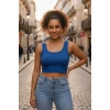 Kadın Lacivert Modern Fit Kare Yaka Crop Top Bluz