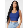 Kadın Lacivert Modern Fit Kare Yaka Crop Top Bluz