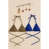 Kadın Leopar Desenli Ve Mavi Minimal Kesim Üçgen Bikini Üstü