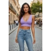 Kadın Lila Modern Fit Çapraz Sırt Detaylı Şık Crop Top Büstiyer