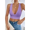 Kadın Lila Modern Fit Çapraz Sırt Detaylı Şık Crop Top Büstiyer