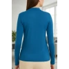 Kadın Mavi Parmak Geçmeli Uzun Kollu Body Esnek Fit Bluz