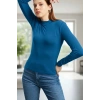 Kadın Mavi Parmak Geçmeli Uzun Kollu Body Esnek Fit Bluz