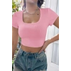 Kadın Pembe Şık Kesim Yarım Kol Crop Bluz