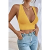 Kadın Sarı Çapraz Sırt Detaylı Şık Crop Top Büstiyer