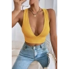 Kadın Sarı Çapraz Sırt Detaylı Şık Crop Top Büstiyer