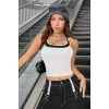 Kadın Siyah Beyaz Çift Renk Çapraz Askılı Crop Top Bluz
