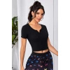 Kadın Siyah Çift Fermuarlı Yarım Kol Crop Top Bluz
