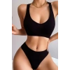Kadın Siyah Desteksiz Seamless Tangalı İç Çamaşır Takımı
