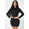 Kadın Siyah Kaşkorse Balıkçı Yaka Uzun Kollu Bodycon Mini Elbise Premium Şık Stil