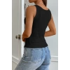 Kadın Siyah Kolsuz Kalın Askılı Uzun Crop Top Bluz & Atlet