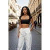 Kadın Siyah Modern Fit Sırt Dekolteli Boyundan Bağlamalı Yarım Kol Crop Top Bluz