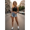 Kadın Siyah Modern Fit Tek Omuz Cut Out Detaylı Crop Top Bluz