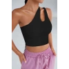 Kadın Siyah Modern Fit Tek Omuz Cut Out Detaylı Crop Top Bluz