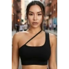 Kadın Siyah Modern Fit Tek Omuzlu Çapraz Askılı Crop Top Büstiyer