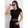 Kadın Siyah Modern Fit Yuvarlak Yaka Yarım Kol Crop Top Bluz