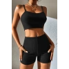 Kadın Siyah Şortlu Kaşkorse Gecelik Takım