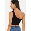Kadın Siyah Tek Omuz Crop Büstiyer