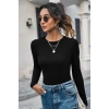 Kadın Siyah Uzun Kollu Fit Basic Crop Top Bluz