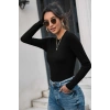 Kadın Siyah Uzun Kollu Fit Basic Crop Top Bluz