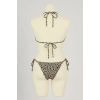 Kadın Siyah Ve Leopar Detaylı Yandan Bağlamalı Bikini Takımı