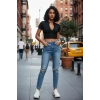 Kadın Siyah Yarım Fermuarlı Ve Kısa Kollu Crop Top Bluz